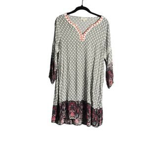 Umgee Black White Geometric Print Long Sleeve Dress Small